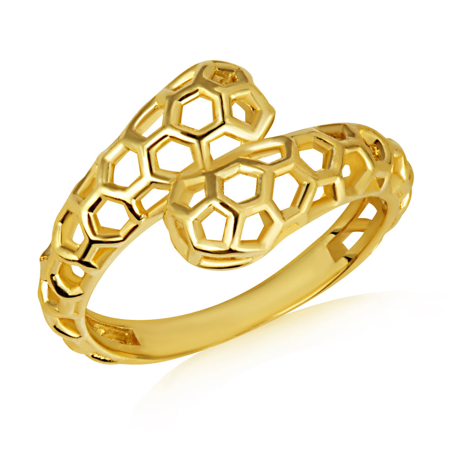 Gold Honeycomb Beehive Wraparound Band Ring (Available in Yellow/Rose/White Gold)