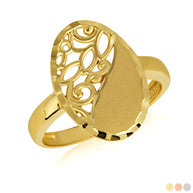 Gold Oval Diamond Cut Floral Statement Ring (Available in Yellow/Rose/White Gold)