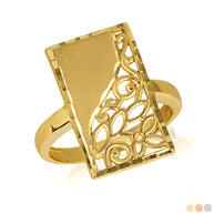 Gold Rectangle Diamond Cut Floral Statement Ring (Available in Yellow/Rose/White Gold)