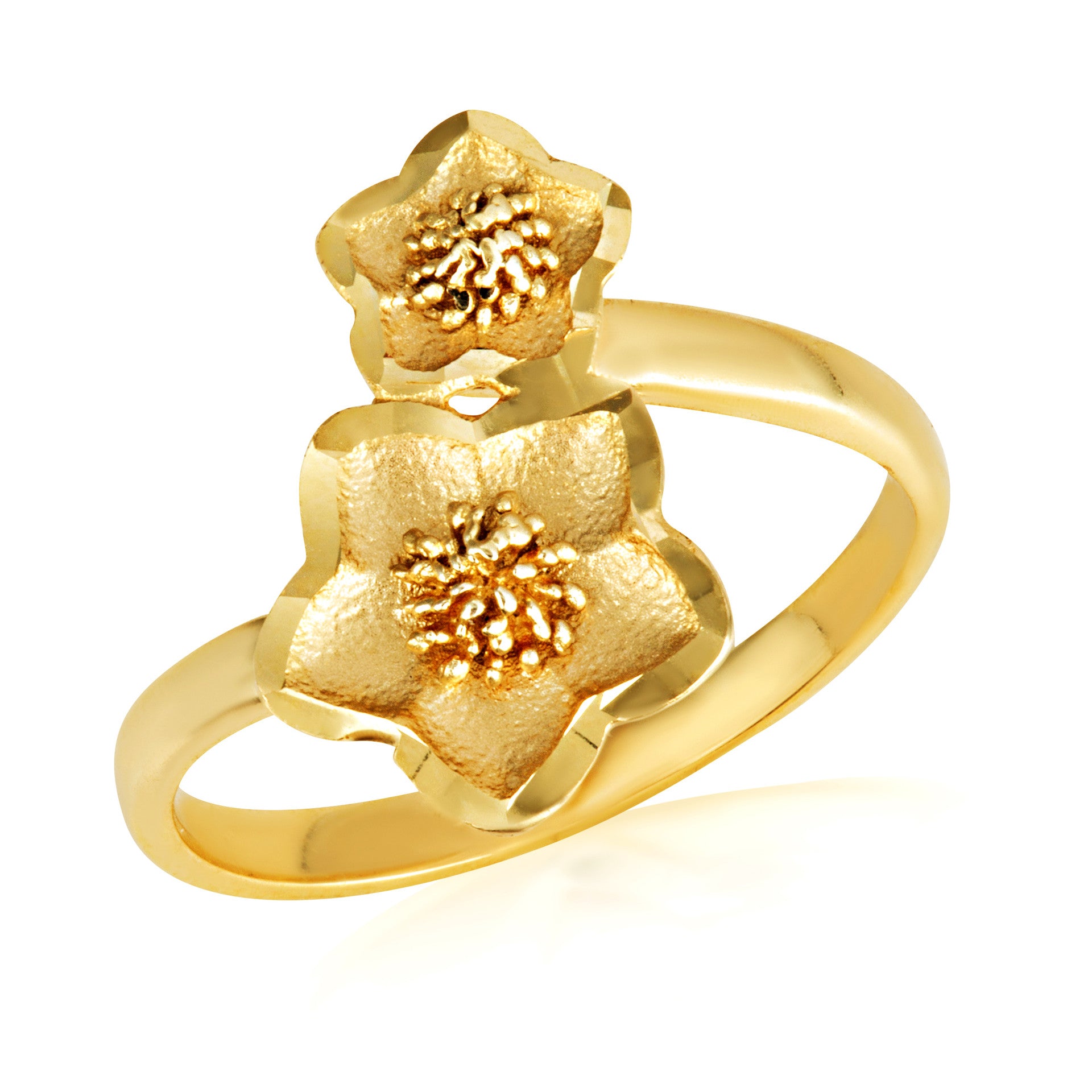 Gold Diamond Cut Hawaiian Plumeria Flower Ring (Available in Yellow/Rose/White Gold)