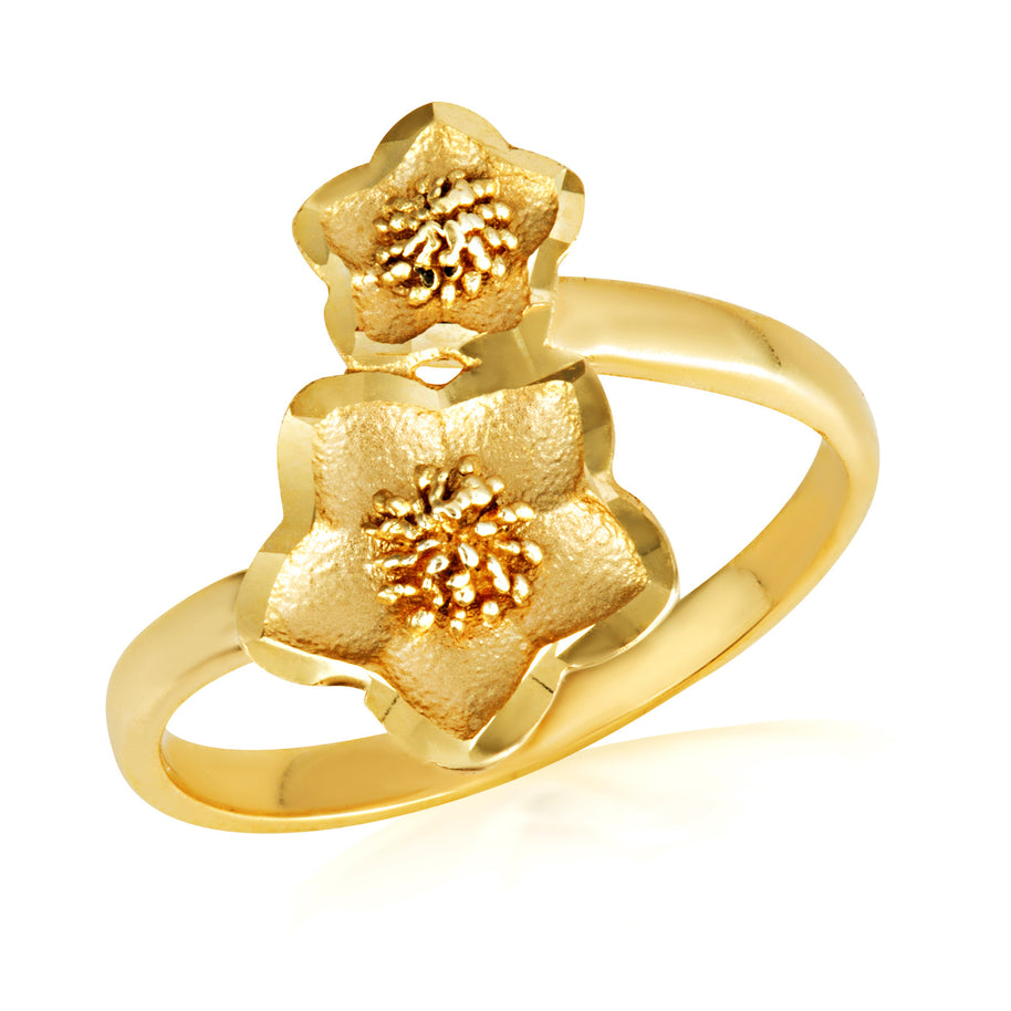 Gold Diamond Cut Hawaiian Plumeria Flower Ring (Available in Yellow/Rose/White Gold)