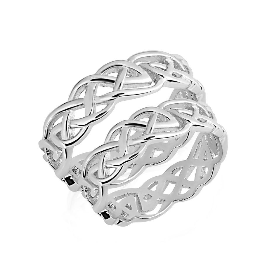 .925 Sterling Silver Irish Celtic Knot Eternity Unisex Band Ring Set