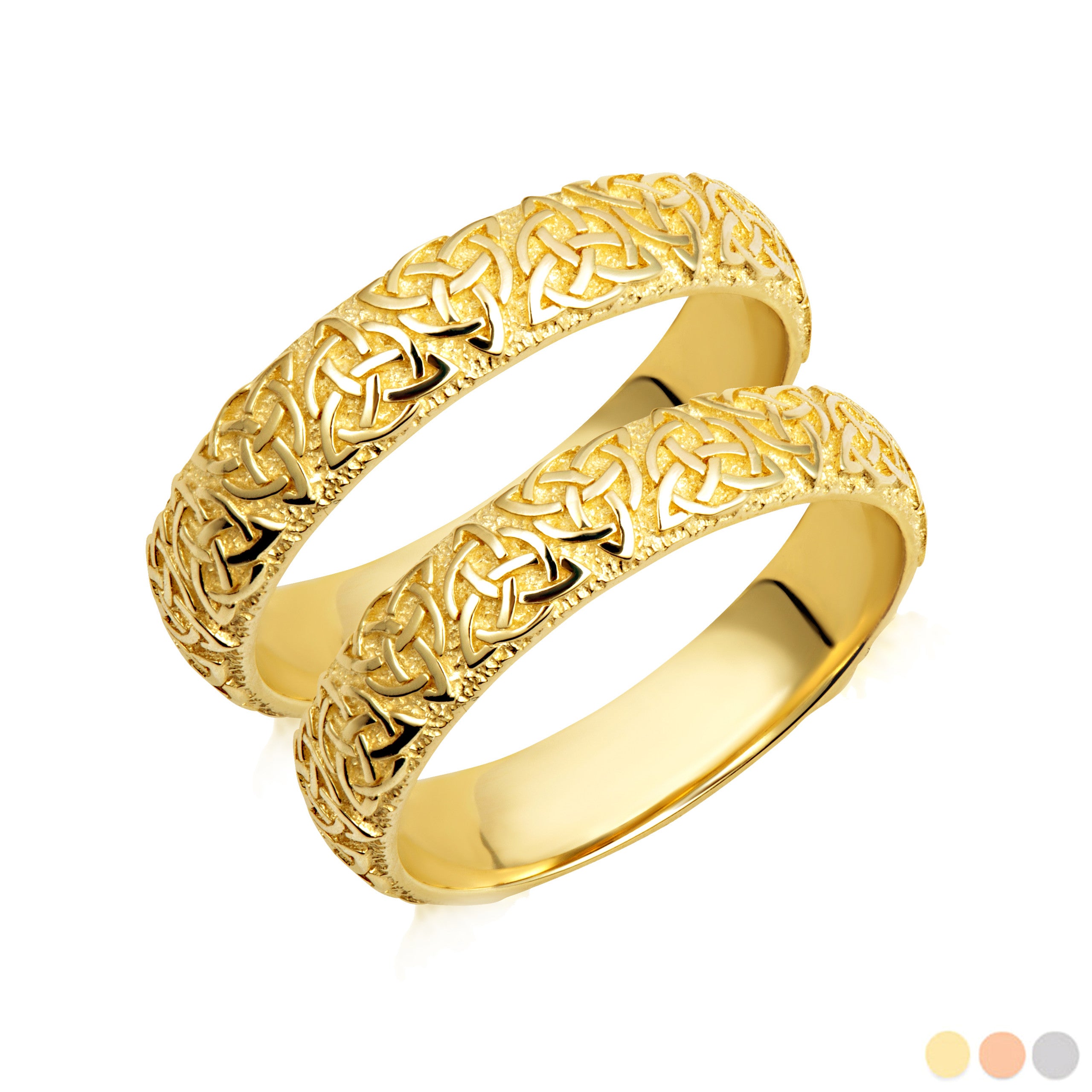 Gold Irish Celtic Trinity Knot Eternity Unisex Band Ring Set (Available in Yellow/Rose/White Gold)