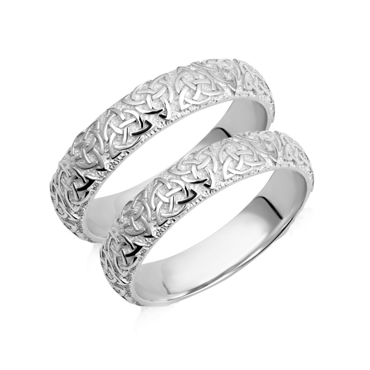 .925 Sterling Silver Irish Celtic Trinity Knot Eternity Unisex Band Ring Set