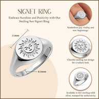 .925 Sterling Silver Sun Face Signet Ring