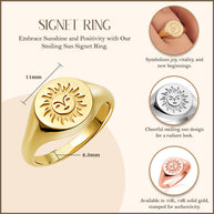 Gold Sun Face Signet Ring (Available in Yellow/Rose/White Gold)