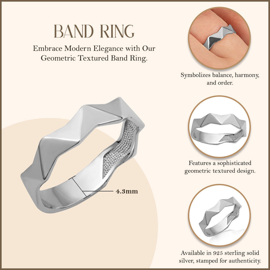 .925 Sterling Silver Geometric Band Ring