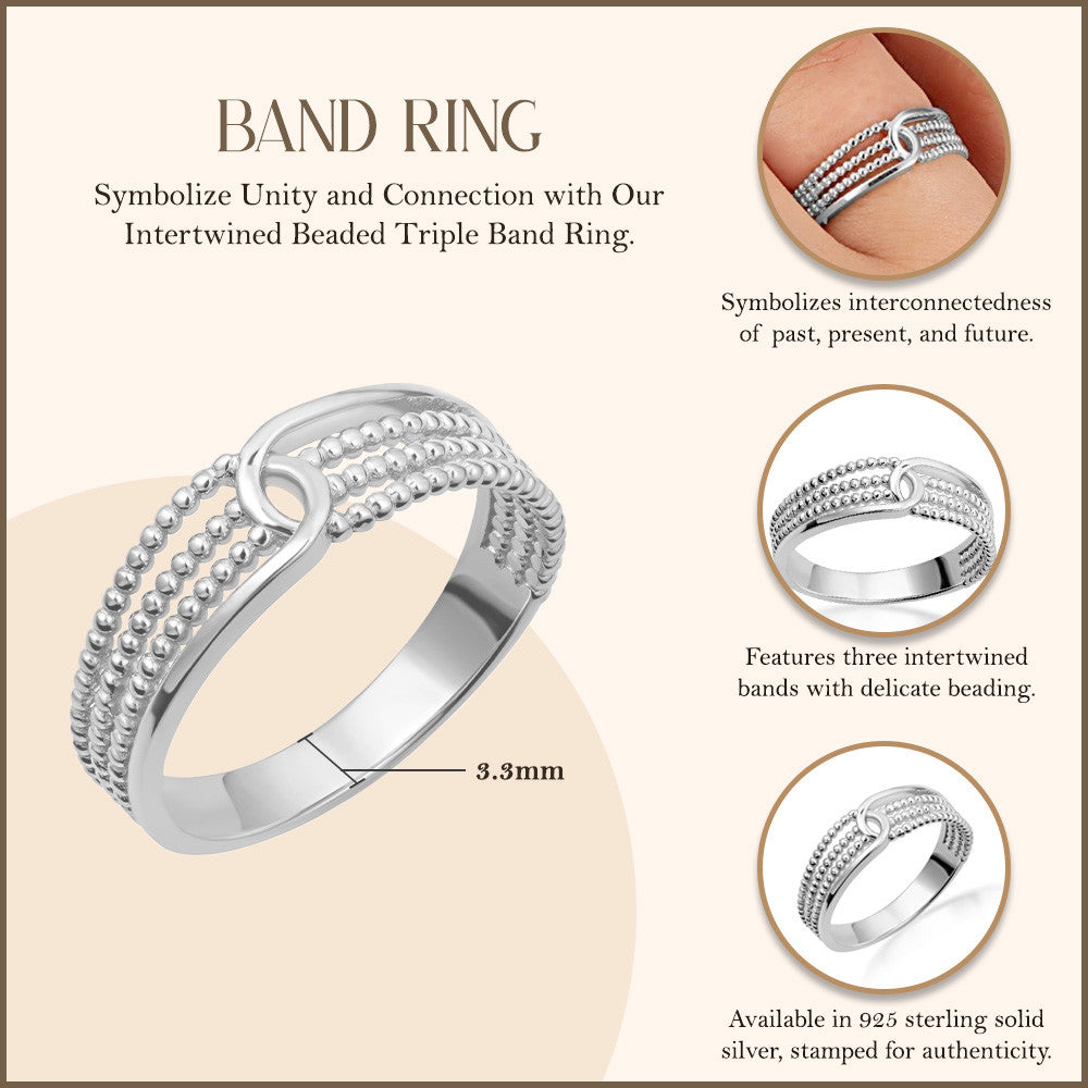 .925 Sterling Silver Multi-Row Beaded Band Ring