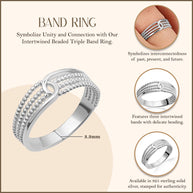 .925 Sterling Silver Multi-Row Beaded Band Ring