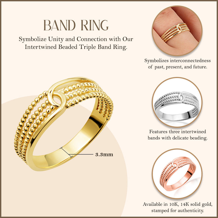 Gold Multi-Row Beaded Band Ring (Available in Yellow/Rose/White Gold)
