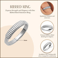 .925 Sterling Silver Ribbed Band Statement Ring