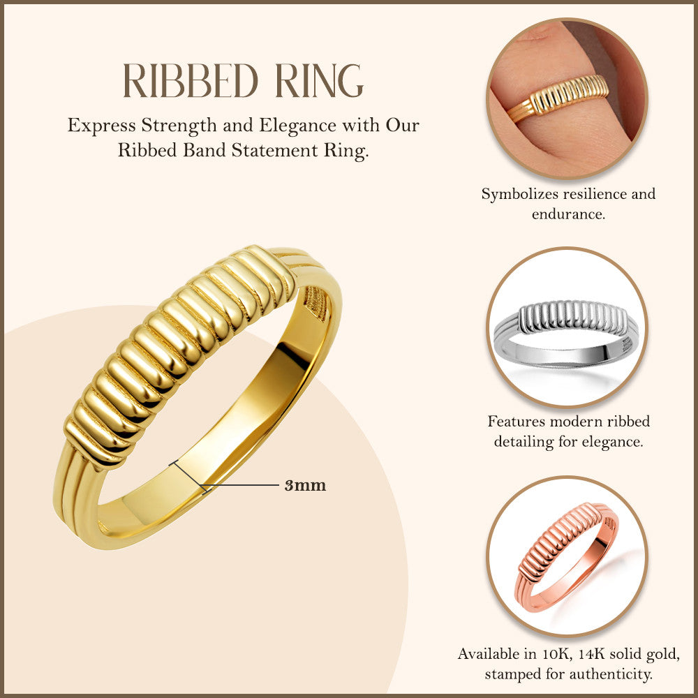 Gold Ribbed Band Statement Ring (Available in Yellow/Rose/White Gold)