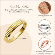 Gold Ribbed Band Statement Ring (Available in Yellow/Rose/White Gold)