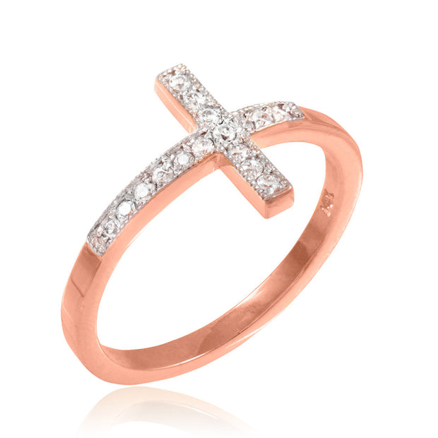 Gold Diamond Sideways Cross Ring (Available in Yellow/Rose/White Gold)
