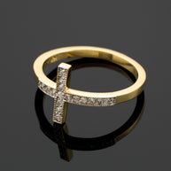 Gold CZ Pave Sideways Cross Ring (Available In Yellow/Rose/White Gold)