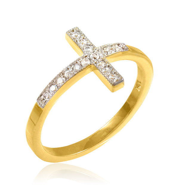Gold Diamond Sideways Cross Ring (Available in Yellow/Rose/White Gold)
