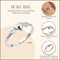 .925 Sterling Silver Triple Heart Love Ring