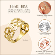 Gold Hearts Double Band Love Ring (Available in Yellow/Rose/White Gold)