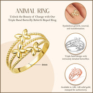 Gold Triple Butterfly Rope Band Ring (Available in Yellow/Rose/White Gold)