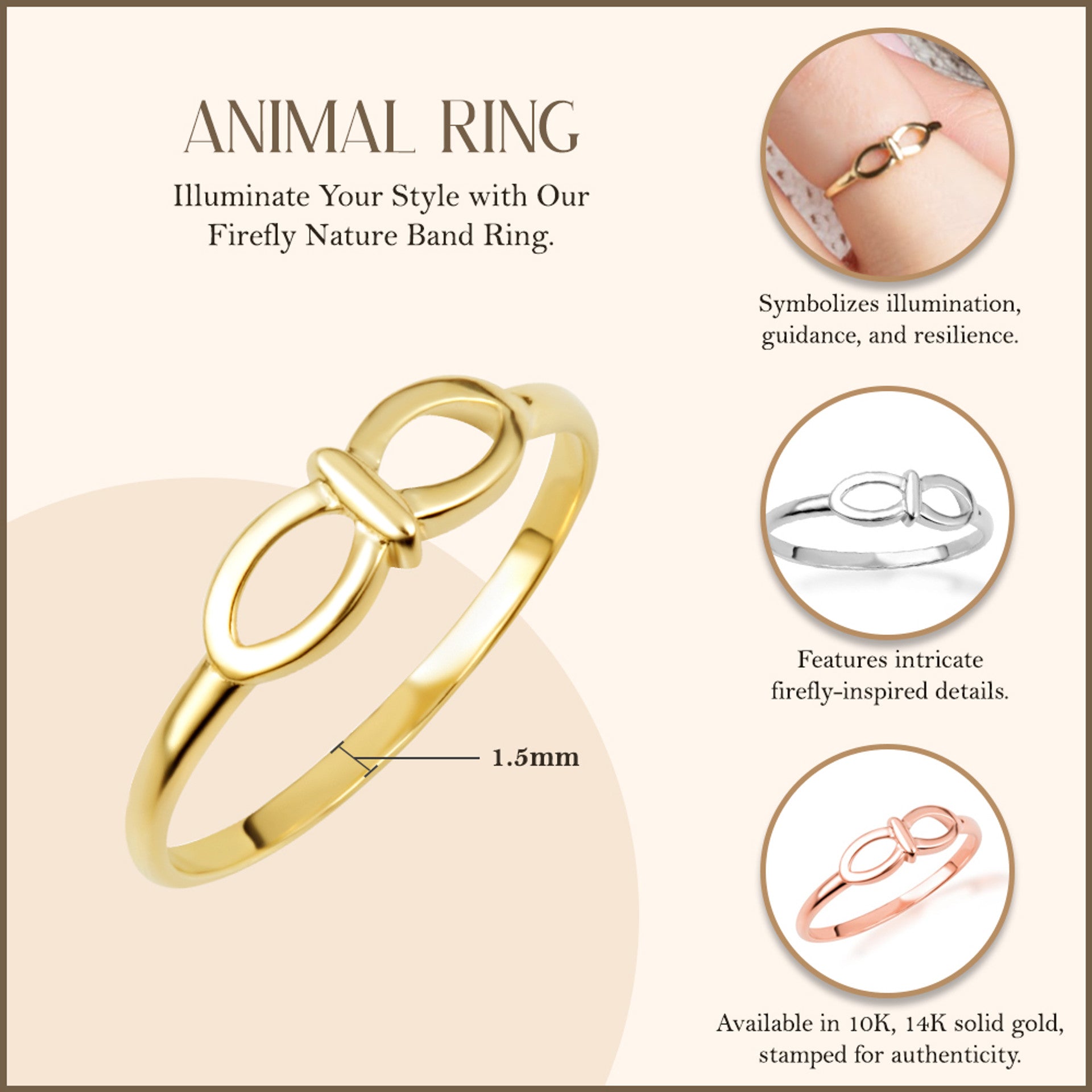 Gold Firefly Nature Band Ring (Available in Yellow/Rose/White Gold)
