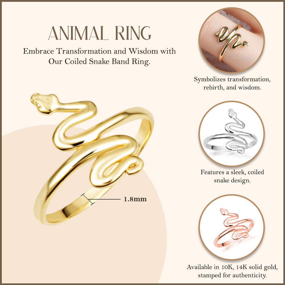 Gold Coiled Serpent Snake Band Ring (Available in Yellow/Rose/White Gold)