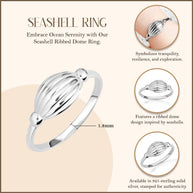 .925 Sterling Silver Beach Seashell Ribbed Ring