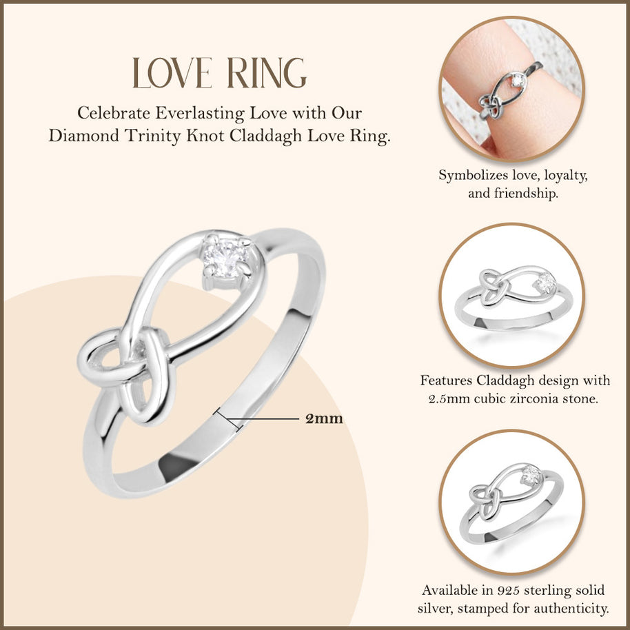 .925 Sterling Silver Cubic Zirconia Love Knot Ring