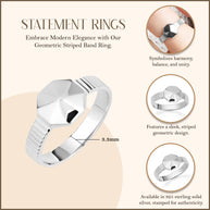 .925 Sterling Silver Geometric Striped Band Ring