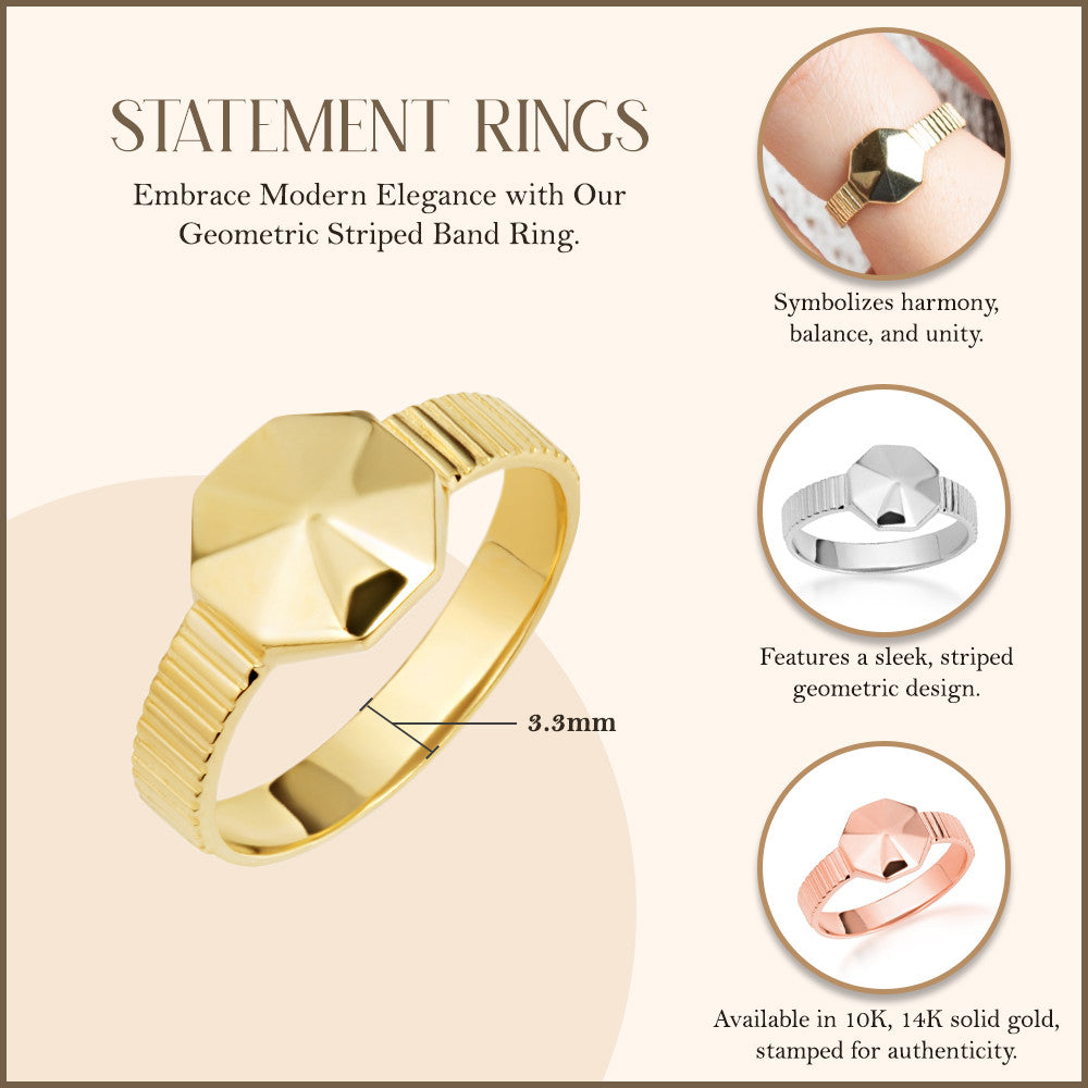 Gold Geometric Striped Band Ring (Available in Yellow/Rose/White Gold)
