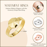 Gold Geometric Striped Band Ring (Available in Yellow/Rose/White Gold)