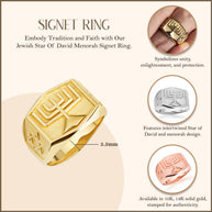 Gold Jewish Star Of David Menorah Signet Ring (Available in Yellow/Rose/White Gold)