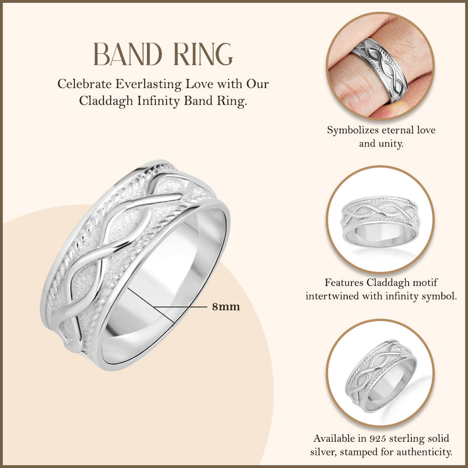 .925 Sterling Silver Infinity Milgrain Textured Band Ring