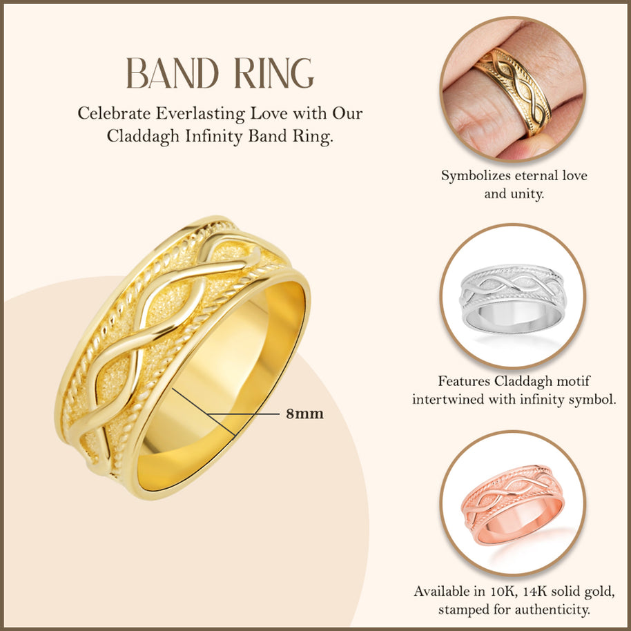 Gold Infinity Milgrain Textured Band Ring (Available in Yellow/Rose/White Gold)