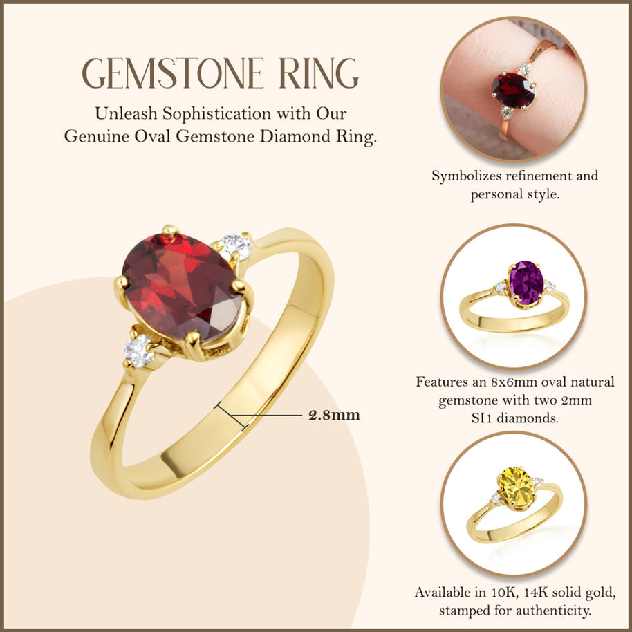 Gold Genuine Oval Gemstone Diamond Ring (Available in Yellow/Rose/White Gold)
