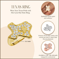 Gold Texas Lone Star State Map Cubic Zirconia Ring (Available in Yellow/Rose/White Gold)