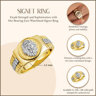 Two-Tone Gold Lion Head Watchband Signet Ring