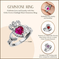 .925 Sterling Silver Studded Irish Celtic Claddagh Crown Heart Birthstone Ring