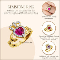 Yellow Gold Studded Irish Celtic Claddagh Crown Heart Birthstone Ring