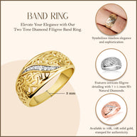 Two-Tone Gold Diamond Filigree Band Ring (Available in Yellow/Rose/White Gold)