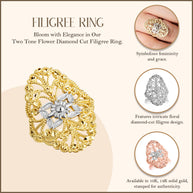 Two-Tone Gold Diamond Cut Flower Filigree Ring (Available in Yellow/Rose/White Gold)