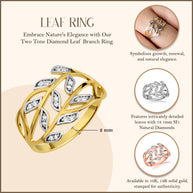 Two-Tone Gold Diamond Branch Twig Leaves Band Ring (Available in Yellow/Rose/White Gold)