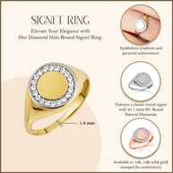 Gold Engravable Diamond Halo Signet Ring (Available in Yellow/Rose/White Gold)