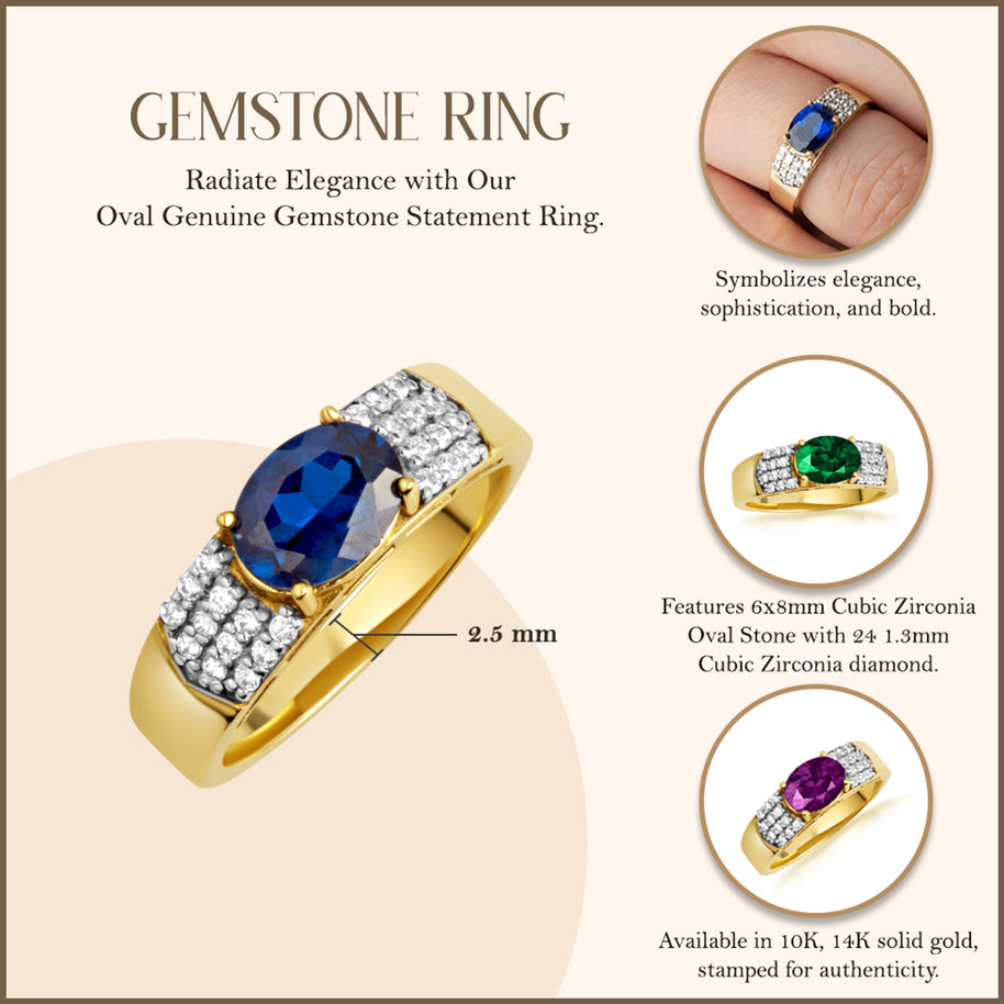 Yellow Gold Oval Birthstone Cubic Zirconia Band Ring