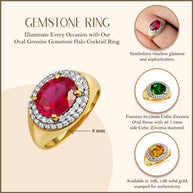 Yellow Gold Oval Birthstone Cubic Zirconia Halo Ring