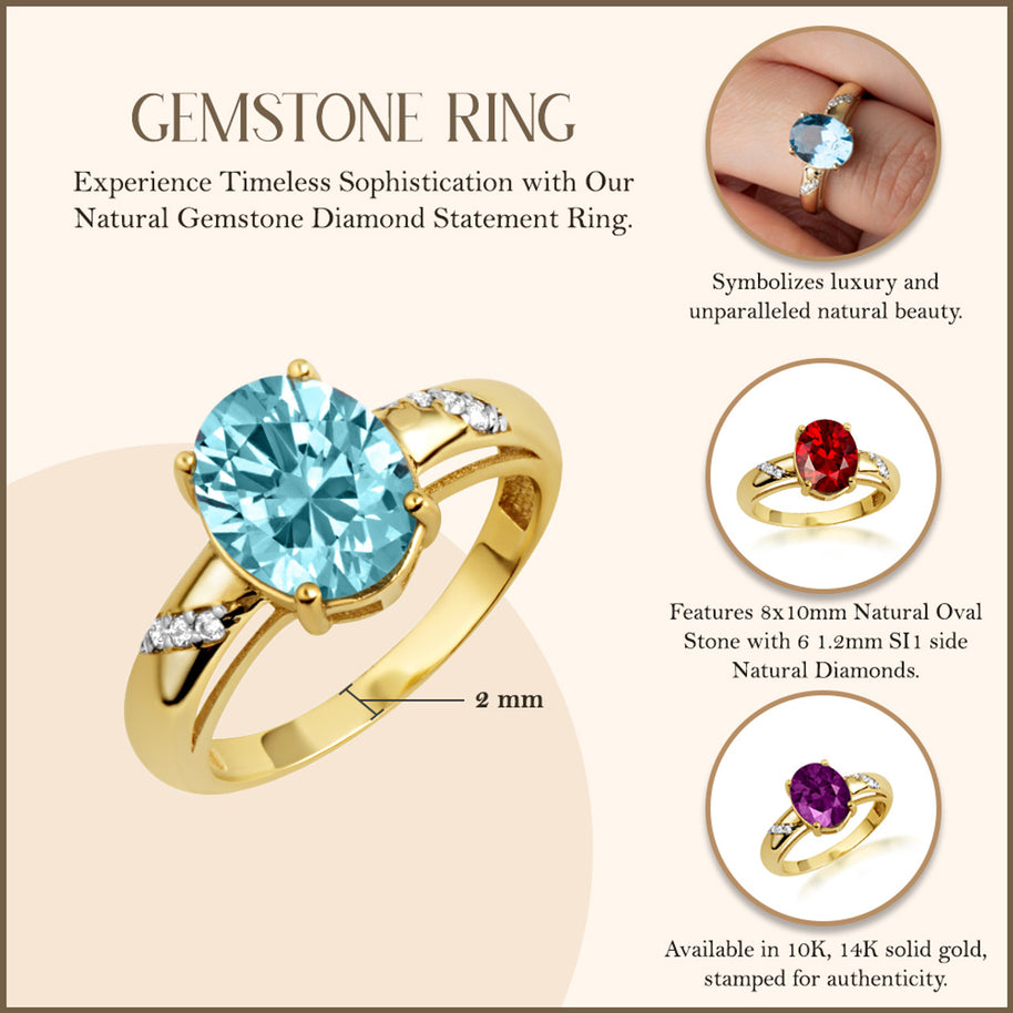 Yellow Gold Diamond Oval Gemstone Statement Ring