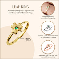 Gold Emerald Lucky 3 Leaf Clover Heart Ring (Available in Yellow/Rose/White Gold)