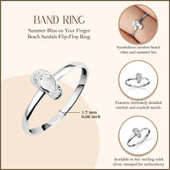 .925 Sterling Silver Beach Sandals Flip-Flop Ring