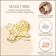 Gold Texas Lone Star State Longhorn Nugget Ring (Available in Yellow/Rose/White Gold)