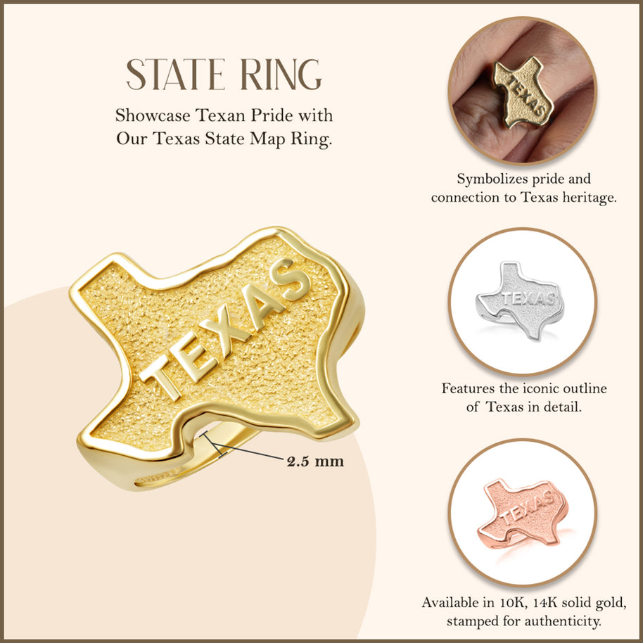 Gold Texas State Map Ring (Available in Yellow/Rose/White Gold)