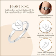 .925 Sterling Silver Engravable Initial Letter A-Z Heart Ring